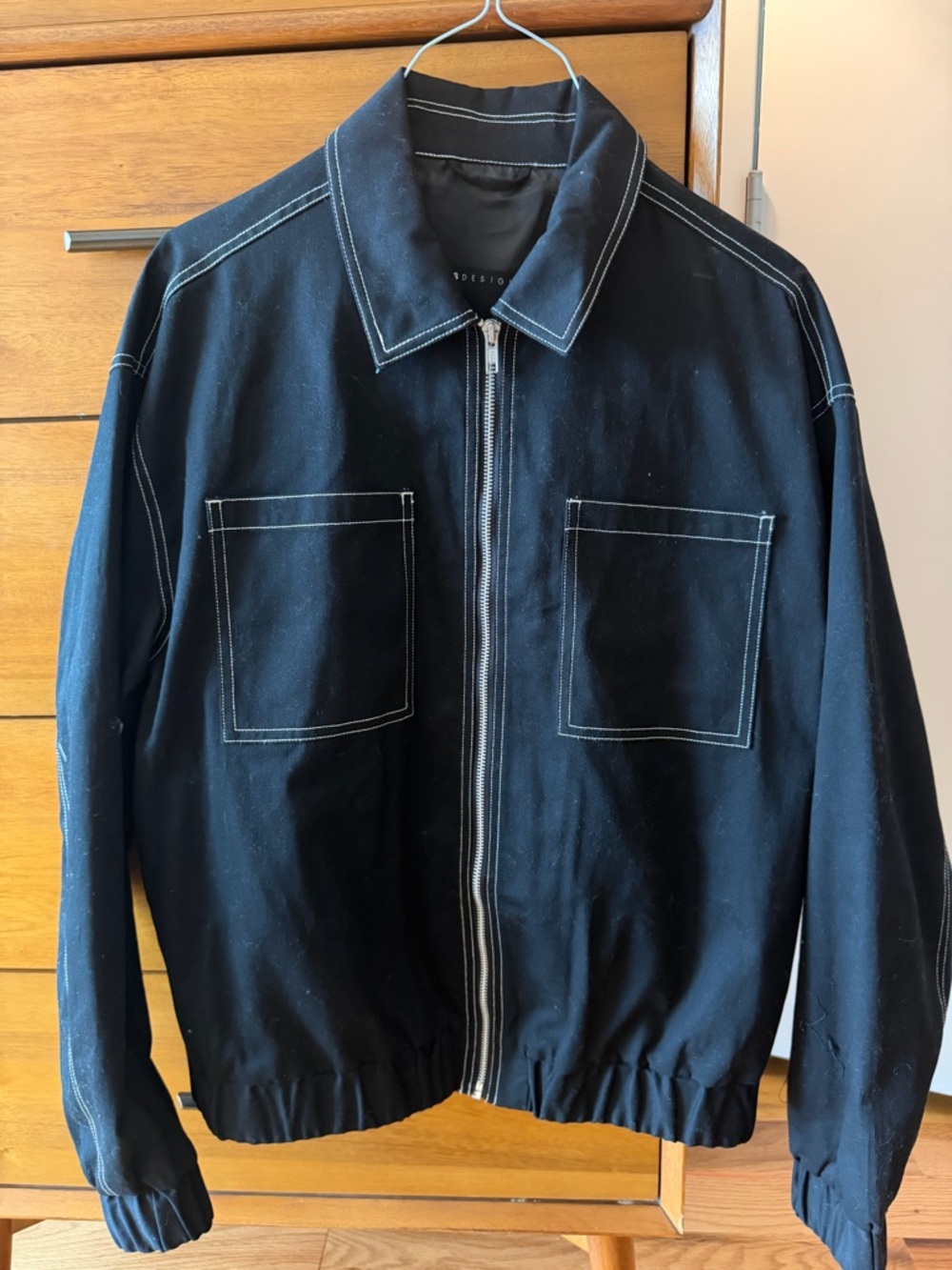 ASOS Black Zip-Up Shirt Jacket with White Contrast Stitching